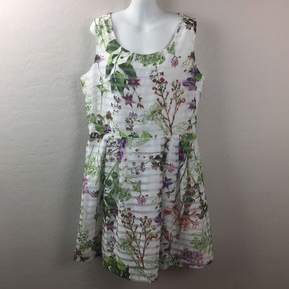 JM Studio John Meyer Floral Sleeveless Banded A-Line Tea Length Dress Size 14 - Picture 1 of 8